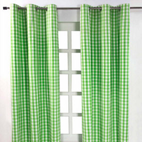 Homescapes Cotton Green Block Check Gingham Eyelet Curtains 137 x 182 cm