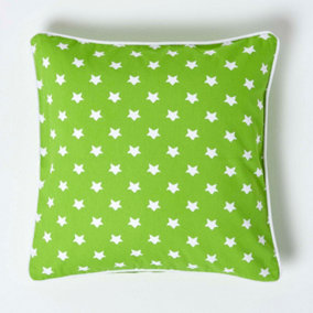 Homescapes Cotton Green Stars Cushion Cover, 45 x 45 cm