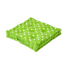 Homescapes Cotton Green Stars Floor Cushion, 40 x 40 cm
