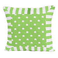 Homescapes Cotton Green Stripe Border and Stars Cushion Cover, 45 x 45 cm