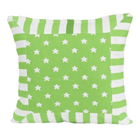 Homescapes Cotton Green Stripe Border and Stars Cushion Cover, 45 x 45 cm