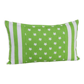 Homescapes Cotton Green Stripe Border, Stars Rectangular Cushion Cover,30 x 50 cm
