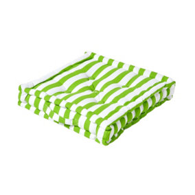 Homescapes Cotton Green Thick Stripe Floor Cushion, 40 x 40 cm