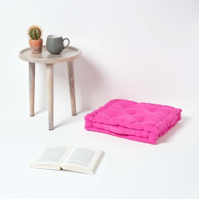 Homescapes Cotton Hot Pink Floor Cushion, 40 x 40 cm
