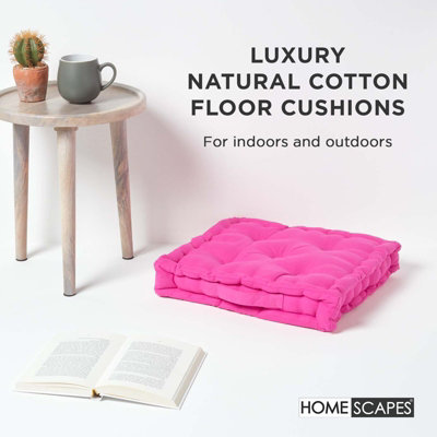 Homescapes Cotton Hot Pink Floor Cushion, 50 x 50 cm
