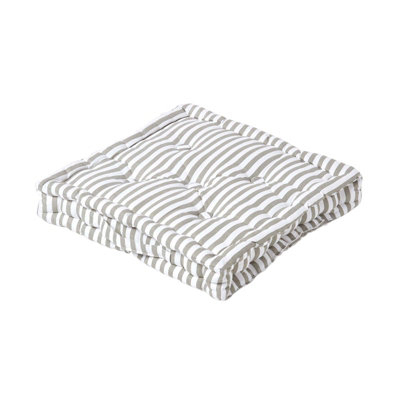 Homescapes Cotton Light Grey Thin Stripe Floor Cushion, 40 x 40 cm