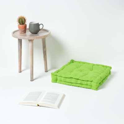 Homescapes Cotton Lime Green Floor Cushion, 40 x 40 cm
