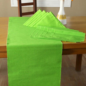 Homescapes Cotton Lime Green Pack of 6 Napkins, 6 Placemats & 1 Runner
