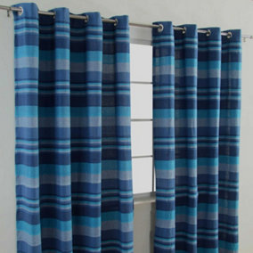 Homescapes Cotton Morocco Striped Blue Curtains 167 x 182 cm