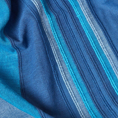 Homescapes Cotton Morocco Striped Blue Throw, 225 x 255 cm