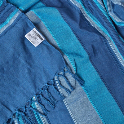 Homescapes Cotton Morocco Striped Blue Throw, 225 x 255 cm