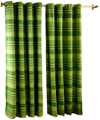 Homescapes Cotton Morocco Striped Green Curtains 167 x 182 cm