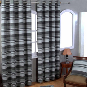 Homescapes Cotton Morocco Striped Grey Curtain Pair, 54 x 54" Drop