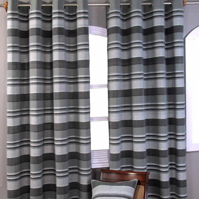 Homescapes Cotton Morocco Striped Grey Curtain Pair, 66 x 72" Drop