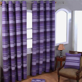 Homescapes Cotton Morocco Striped Mauve Curtain Pair, 54 x 54" Drop
