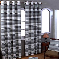 Homescapes Cotton Morocco Striped Monochrome Curtain Pair, 66 x 90" Drop