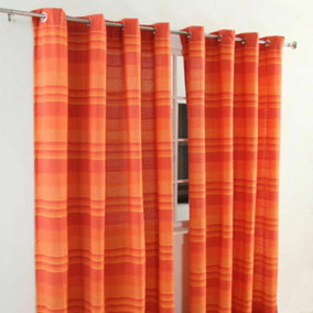Homescapes Cotton Morocco Striped Terracotta Curtains 167 x 182 cm