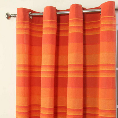 Homescapes Cotton Morocco Striped Terracotta Curtains 167 x 182 cm