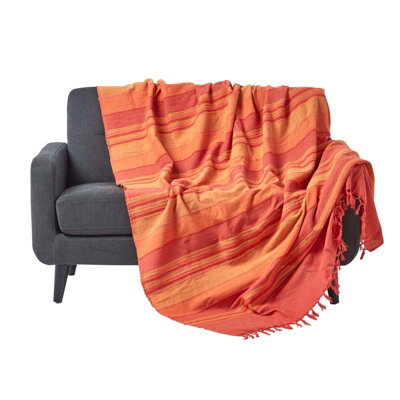 Homescapes Cotton Morocco Striped Terracotta Throw, 150 x 200 cm