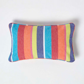 Homescapes Cotton Multi Coloured Stripe Cushion Cover, 30 x 50 cm