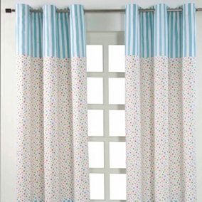 Homescapes Cotton Multi Stars Ready Made Eyelet Curtain Pair, 137 x 182 cm Drop