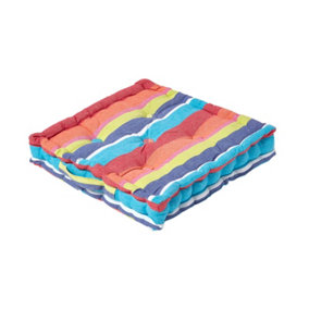 Homescapes Cotton Multicoloured Stripe Floor Cushion, 40 x 40 cm