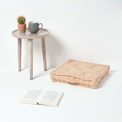 Homescapes Cotton Natural Beige Floor Cushion, 40 x 40 cm
