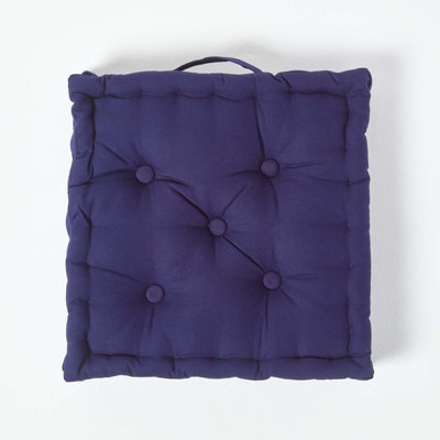 Homescapes Cotton Navy Blue Floor Cushion, 40 x 40 cm