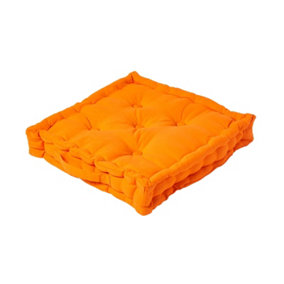 Homescapes Cotton Orange Floor Cushion, 50 x 50 cm