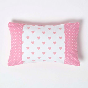 Homescapes Cotton Pink Hearts and Polka Dots Cushion Cover,30 x 50 cm
