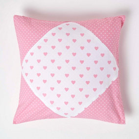 Homescapes Cotton Pink Hearts and Polka Dots Cushion Cover, 60 x 60 cm