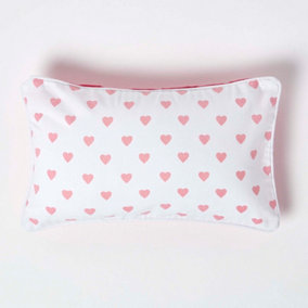 Homescapes Cotton Pink Hearts Cushion Cover, 30 x 50 cm