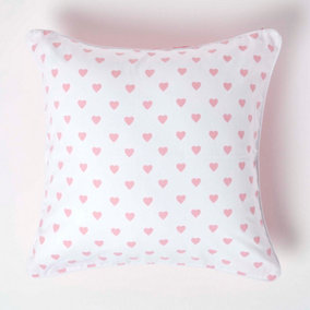 Homescapes Cotton Pink Hearts Cushion Cover, 60 x 60 cm