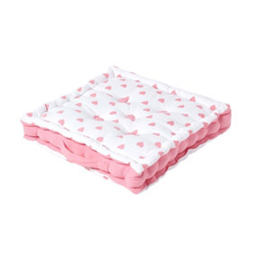 Homescapes Cotton Pink Hearts Floor Cushion, 40 x 40 cm