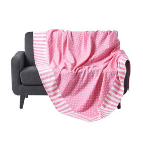 Homescapes Cotton Pink Polka Dots and Stripes Sofa Throw