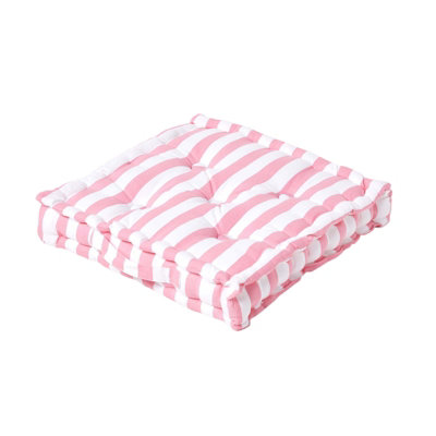 Homescapes Cotton Pink Thick Stripe Floor Cushion, 40 x 40 cm