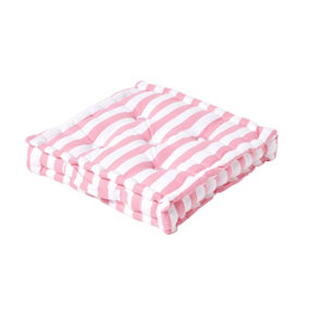 Homescapes Cotton Pink Thick Stripe Floor Cushion, 40 x 40 cm