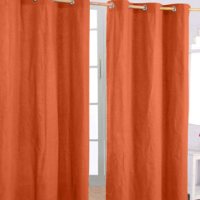 Homescapes Cotton Plain Burnt Orange Ready Made Eyelet Curtain Pair, 117 x 137cm