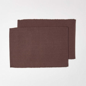 Homescapes Cotton Plain Chocolate Pack of 2 Placemats