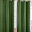 Homescapes Cotton Plain Dark Olive Green Ready Made Eyelet Curtain Pair, 117 x 137cm