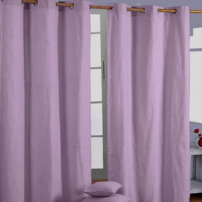 Homescapes Cotton Plain Mauve Ready Made Eyelet Curtain Pair, 137 x 182 cm