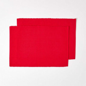 Homescapes Cotton Plain Red Pack of 2 Placemats