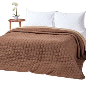 Homescapes Cotton Quilted Reversible Bedspread Chocolate Mink Brown, 150 x 200 cm