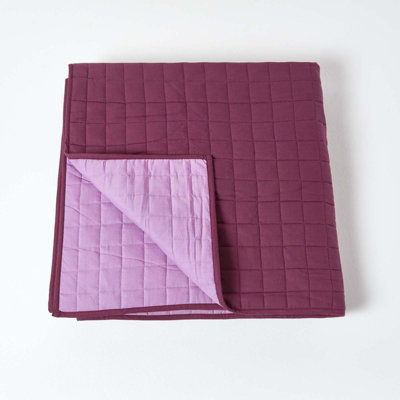 Homescapes Cotton Quilted Reversible Bedspread Lavender Purple,150 x 200 cm