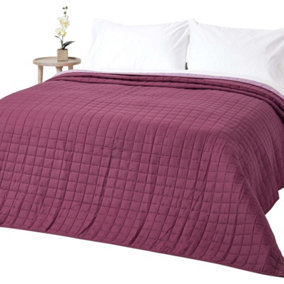 Homescapes Cotton Quilted Reversible Bedspread Lavender Purple, 230 x 250 cm