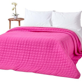 Homescapes Cotton Quilted Reversible Bedspread Pink & Cerise, 150 x 200 cm