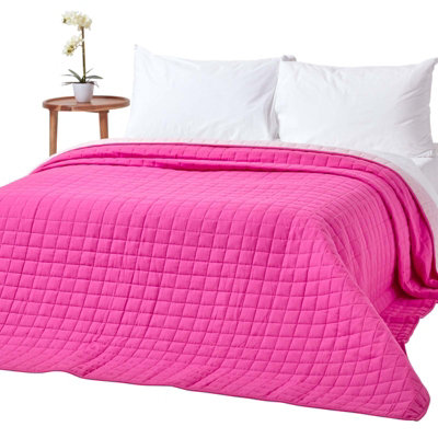 Homescapes Cotton Quilted Reversible Bedspread Pink Cerise 230 x 250 cm