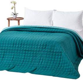 Homescapes Cotton Quilted Reversible Bedspread Teal & Blue, 150 x 200 cm