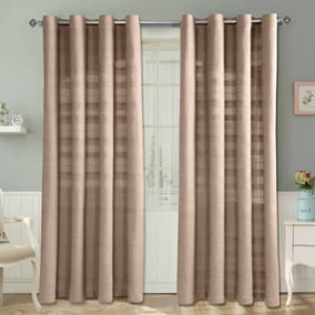 Homescapes Cotton Rajput Ribbed Beige Curtain Pair, 46 x 72" Drop