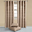 Homescapes Cotton Rajput Ribbed Beige Curtain Pair, 54 x 54" Drop